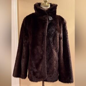 Betsy Johnson Brown Faux Fur Coat with heart button and leopard lining